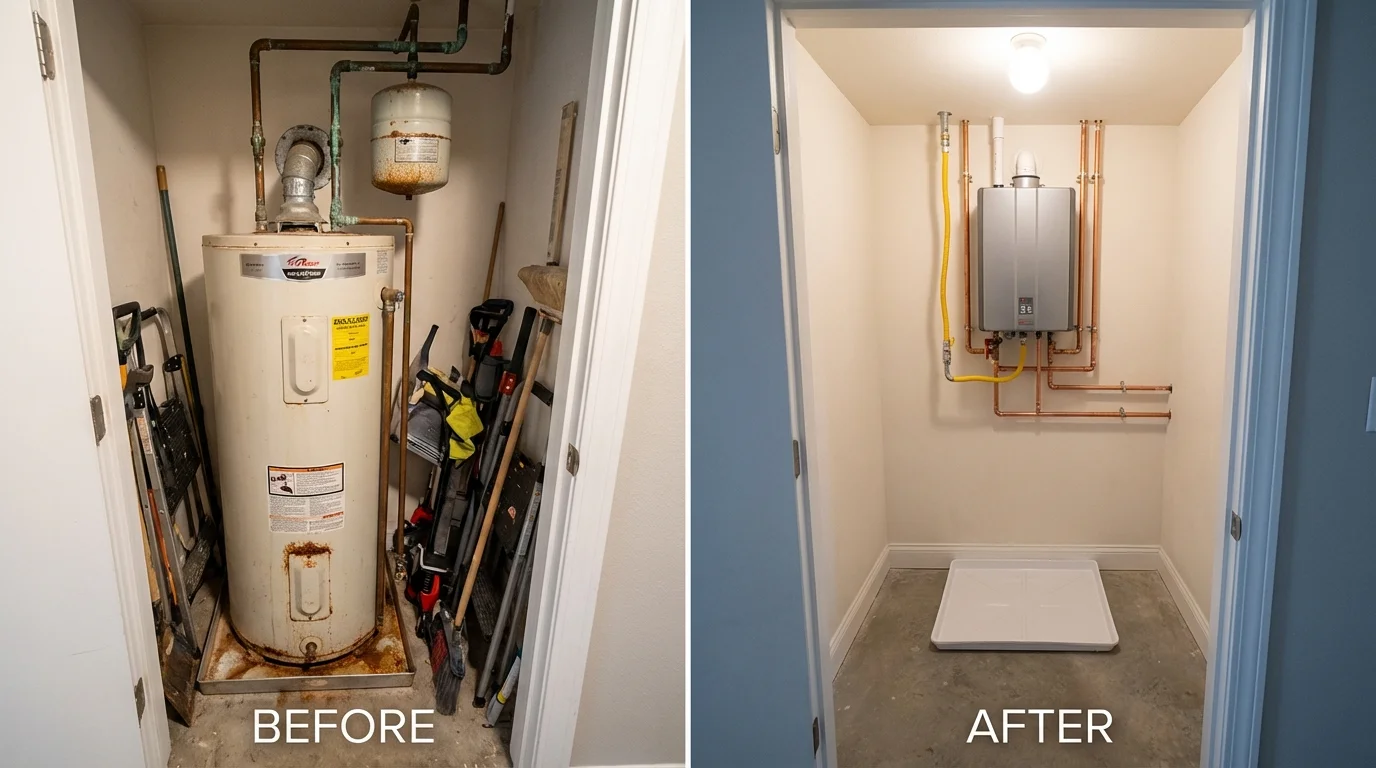 Tank water heater versus wall-mounted tankless unit comparison for Timpson, TX homeowners