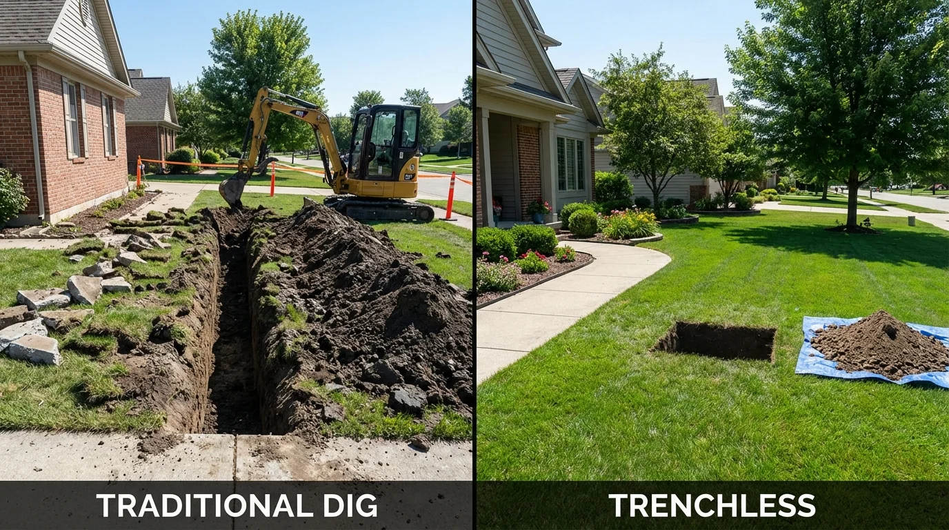 Trenchless sewer repair with minimal yard damage versus traditional excavation in Timpson, TX